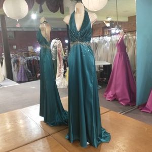 Night Moves Sequined w/ Pleated Train Dress